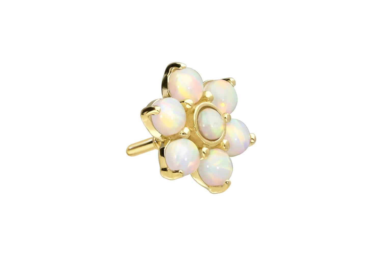 14 Karat Gold Schraubaufsatz mit Außengewinde BLUME + 7 SYNTHETISCHE OPALE von Piercingline